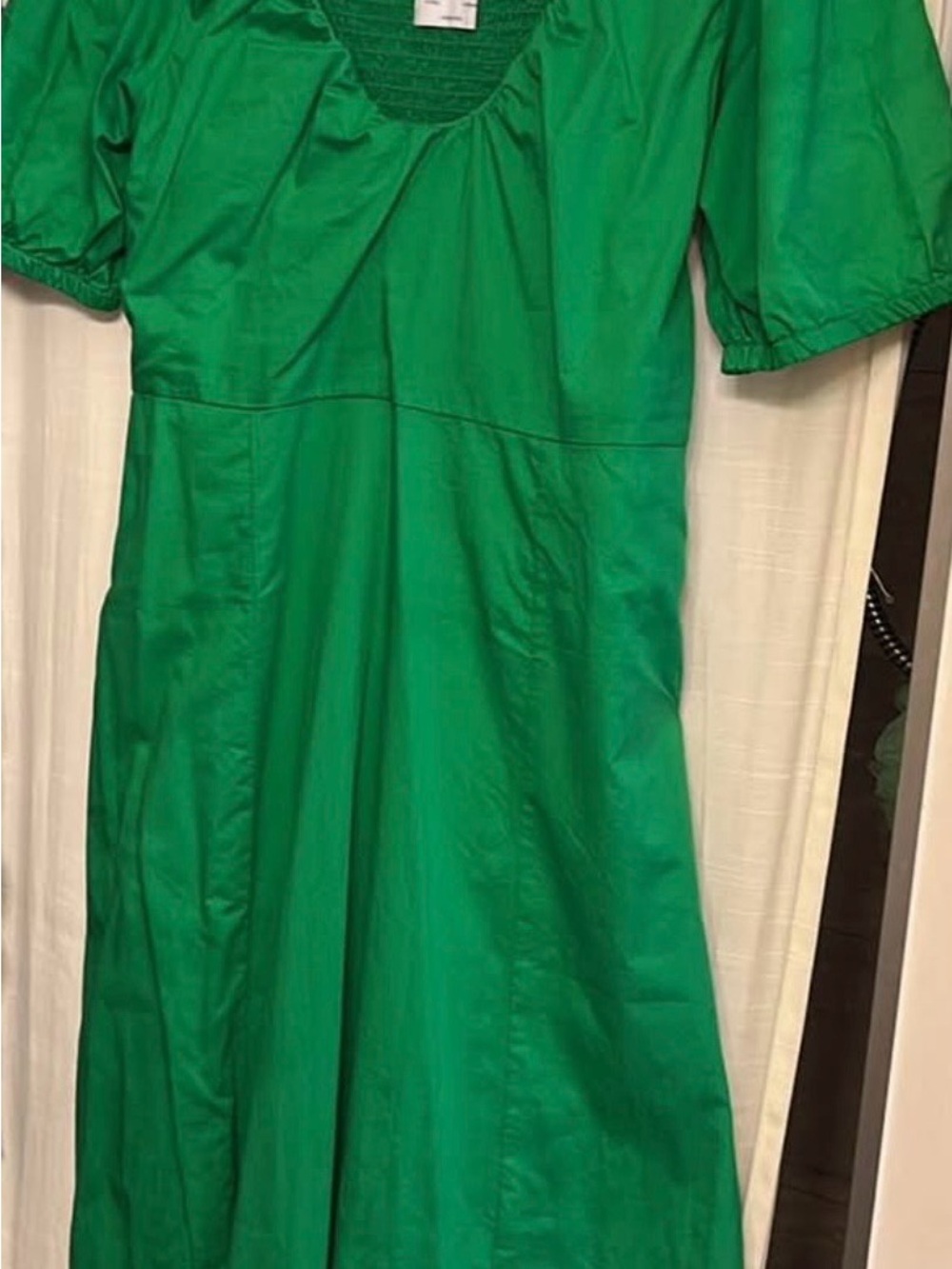 Green Puff Sleeve A-Line Dress